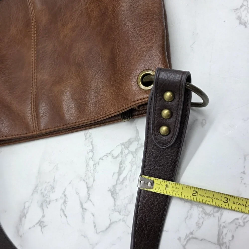 Wrangler Shoulder Bag Large Brown Faux Pebbled Leather Western Zip Hobo Casual